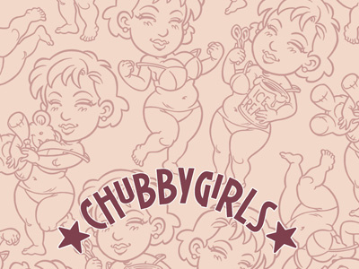 Chubby Girls character design chubby girls comic humor illustration manga pin up t shirts vector