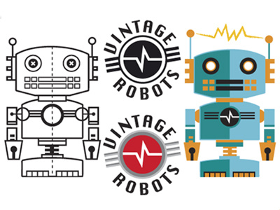 Vintage Robo character design digital draw robots vector vintage x ray