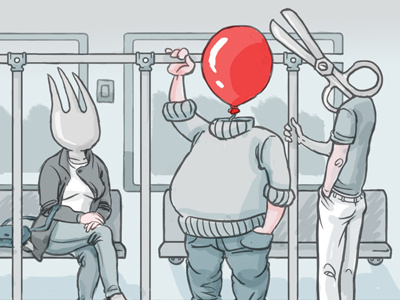 Worries Me almost monochrome ballon illustration metro people sketch worries