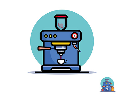 coffee machine illustration animasi character design face flat flat design illustration indonesia logo ui