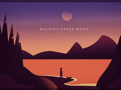 Walking Under Moon art design illustration illustrator minimal typography ux vector