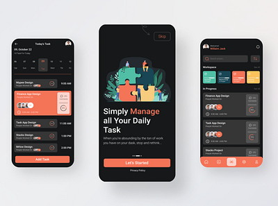 Task Management App Design checklist dark mobile app mobile design onboarding productivity project management reminder app schedule app task app task management app task manager todo app todo list todo list app ui uiux ux