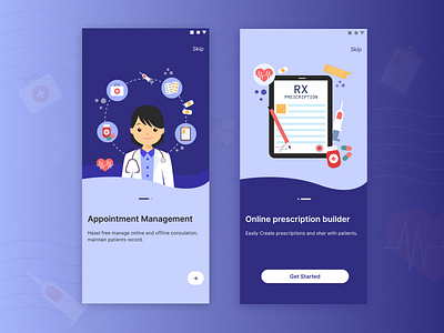 Onboarding page design of Doctor App appointment blue doctorsapp graphic design onboarding prescription ui ux