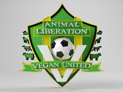 Animal liberation - vegan united - soccer team logo 3d V 3d animal liberation logo soccer team united vegan