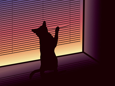 Cat by the Window blinds cat cats design gradient illustration shadow sunset vector vector illustration window