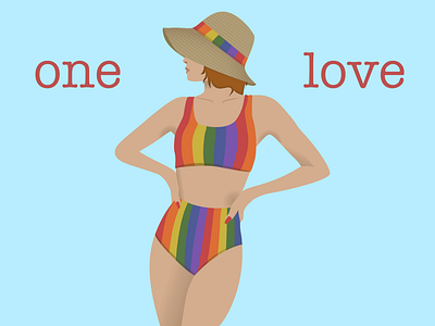 One love Pride Woman in Bathing Suit Vector Illustration design girl illustration lgbt lgbtq onelove pride rainbow retro vector vector illustration woman