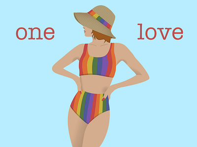 One love Pride Woman in Bathing Suit Vector Illustration