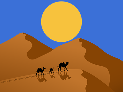 Camels in a Desert Vector Illustration