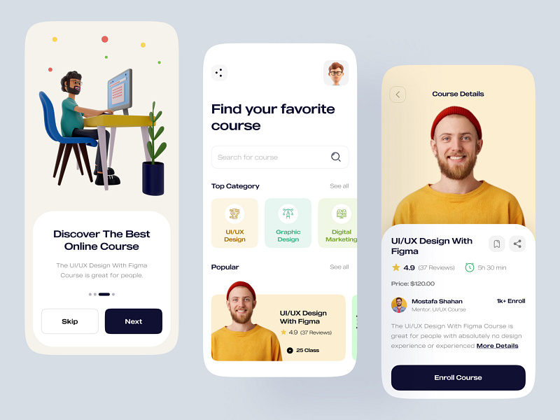 Online Course App UI by Kazi Mahbub for Sadax Studio on Dribbble