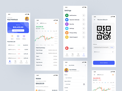 Cryptocurrency Finance App app design bitcoin blokcoin clean app coin crpto crypto trade cryptocurrency curenncy doge finance app minimal mobile mobile app mobile app design nft nfts treading wallet wallet app