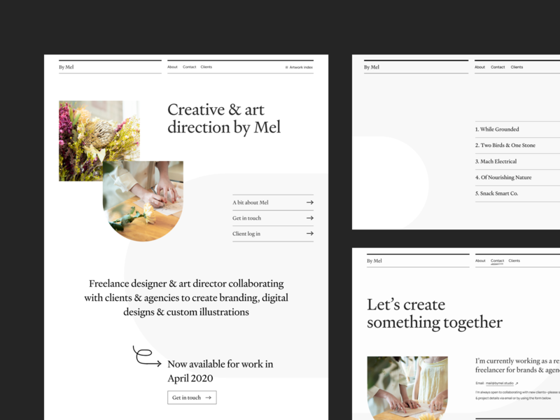 By Mel Desktop Screens branding design logo minimal type typography ui ux web website