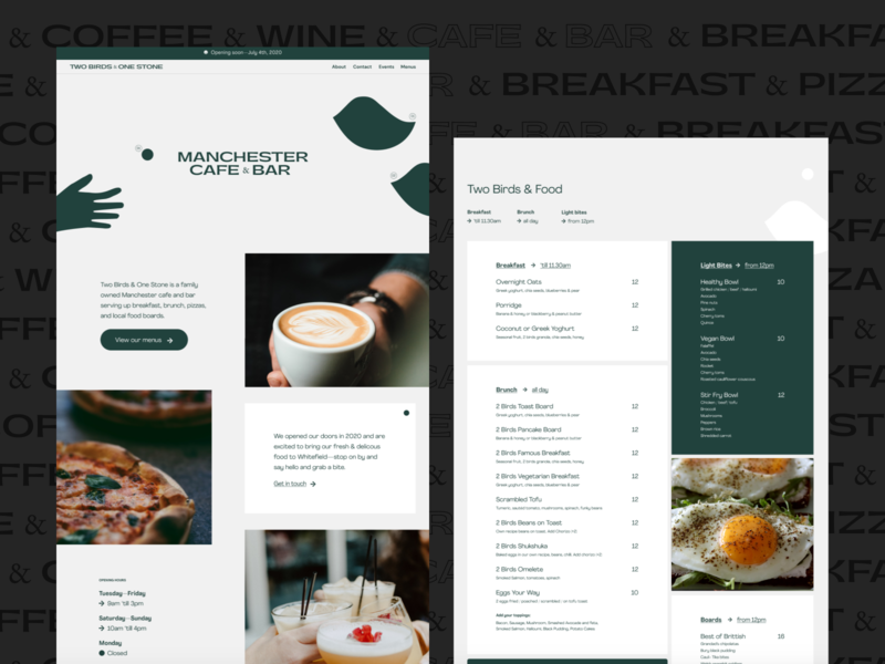 Two Birds & One Stone — Website Design bar cafe clean design design desktop figma food home page illustration landing page menu minimal modular restaurant ui ux web web design website website design