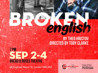 Broken english photos and graphic design photography playposter post poster theatreposter