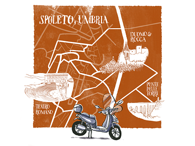 Map of Spoleto in Umbria, Italy editorial illustration illustration ink map travel
