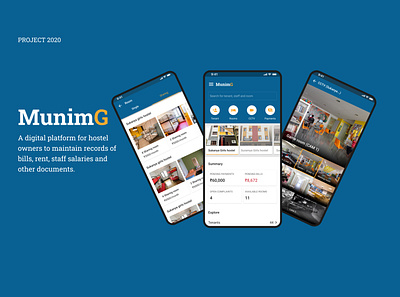 MunimG: An app for Hostel owners for maintenance records dribbble shot logodesign user interface design ux case study