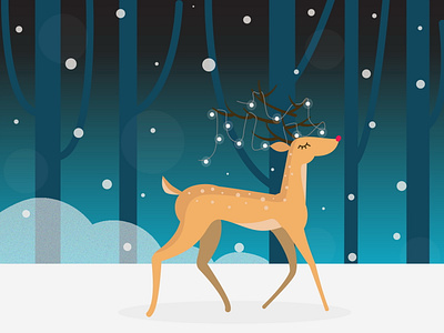 Xmas Deer adobe illustrator animals cartoon christmas christmas card deer flat flat illustration holiday card illustration kammerel kids lights reindeer rudolph snow vector winter xmas