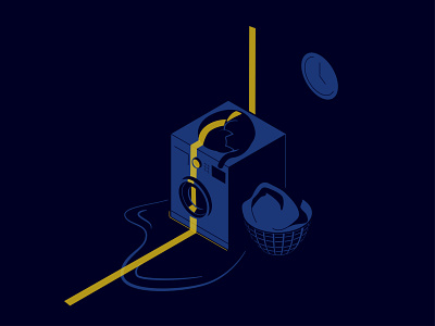 Washing Machine adobe illustrator beam blue cat clock dark flat flat illustration illustration isometric illustration kammerel laundry light negative space negativespace night room shade vector washing machine