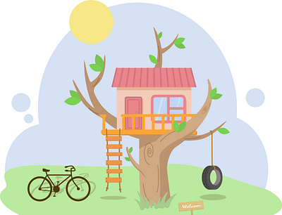 Tree house adobe illustrator flat house illustration kammerel tree vector