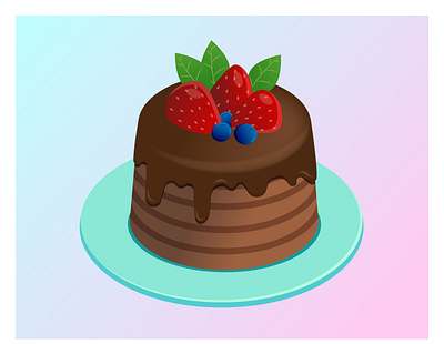 Chocolate Cake birthday cake blue blueberry brown cake chocolate cream flat flat illustration illustration kammerel mint plate strawberry vector