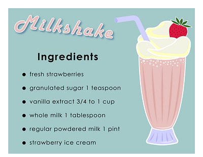 Strawberry Milkshake beverage flat flat illustration ice cream illustration ingredients kammerel milk milkshake pink recipe strawberry vanilla vector