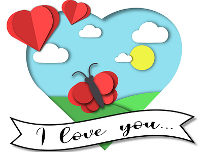 Valentine Card adobe illustrator butterfly card design flat illustration heart illustration iloveyou kammerel love red valentine valentine day vector