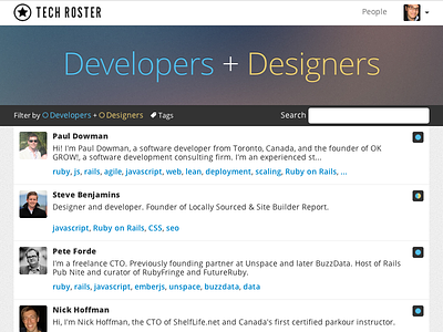 Toronto Tech Roster v2 community designers developers directory lists people profiles toronto