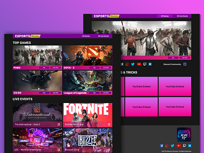 Landing Pages for ESports Discovery website