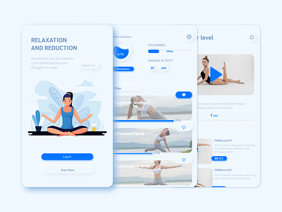 Yoga app app design illustration minimal mobile neumorphic ui ux