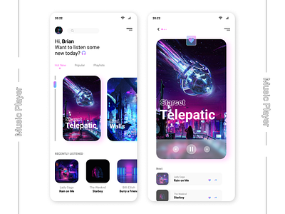 Music player app design minimal mobile ui ux vector