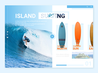 Surfing UI design flat minimal typography ui ux web website