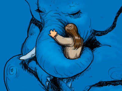 Blue elephant's hug