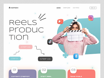 "Kamaki" Reels Productions web application behance design figma instagramreels mobile ui reels ui uiux ux videoeditor videomarketing videoproduction webapplication youtube