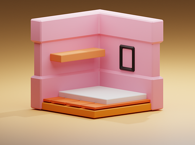 Minimalistic pink bedroom 3d blender interior design modeling