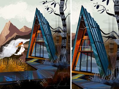 A-frame cabin @ Mountain Top architecture cabin cabinlife dribbble dribble shot dribbleartist girl character illustration illustration art illustration digital illustrator landscape architecture landscape illustration mountain