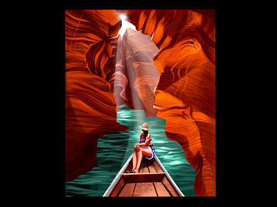 Canyon Creeks boating canyon illustration illustrator ipadpro lightstudy procreate woman