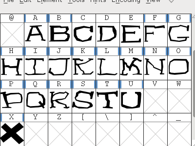 Totally Busted fontforge typeface wip