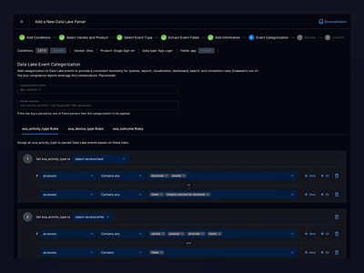 Rule builder for Data Lake event categorization