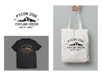 Pycon 2016 Swag black gray logo t shirt tan tote