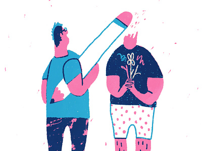 If Pencils Were Big blue funny illustration pink screenprint