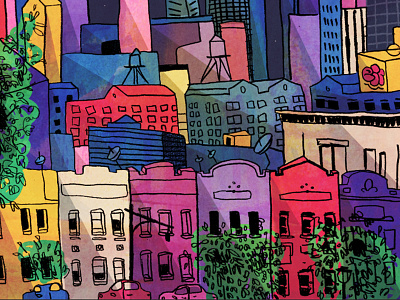 Brooklyn color illustration new york pencil