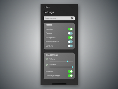 Settings Screen 007 dailyui dailyuichallenge dark ui settings settings ui sketch