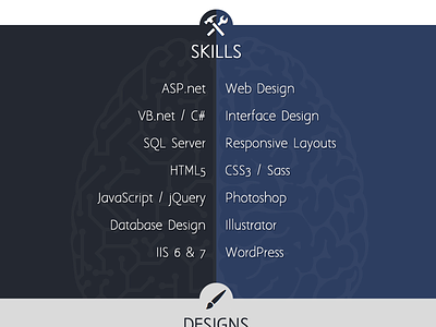One Page Resume Site - Skills Section one page portfolio resume skills web design website