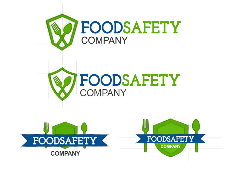 Food Safety Logo Sketches shield spoon fork blue green sketch wip branding logo certification safety food