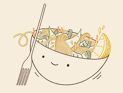 Pancit Bihon bowl character culinary drawing filipino filipino food food food art fork illustration illustrative line drawing noodles pancit pancit bihon pinoy procreate texture