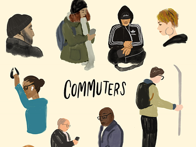 Commuters bart bay area commuter figure drawing illustration procreate public transportation san francisco sketch strangers