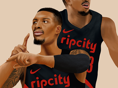 Dame Time basketball blazers cj mccollum damian lillard digital art illustrated illustration nba nike player portland portrait procreate rip city ripcity tattoo trail blazers