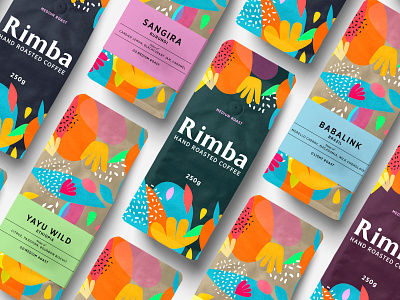 Rimba Hand Roasted Coffee Branding brand brand identity branding coffee coffee bean coffee cup coffee roasters coffee shop color colorful design illustration jungle logo minimal pack package design packagedesign packaging typography