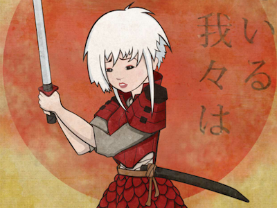 Samurai girl illustrator japan photoshop red samurai warrior