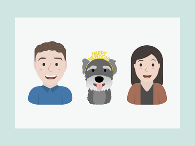 This Little Fam of Mine avatar family flat illustration holiday card illustration new year portrait schnauzer