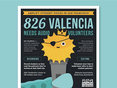 826 Audio Volunteer Poster 826valencia education graphic design illustration nonprofit pufferfish whimsical